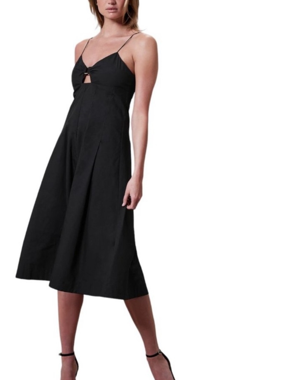 NWT Black Spaghetti Strap Midi Dress with Front Cutout 6 petite